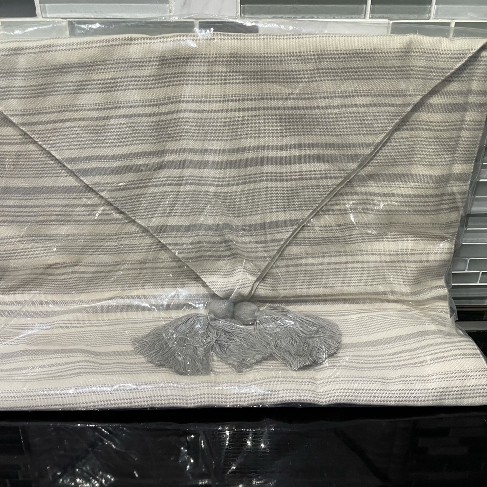 Ballard Designs Sawyer Woven Stripe Runner NEW 18x108 Gray Flax